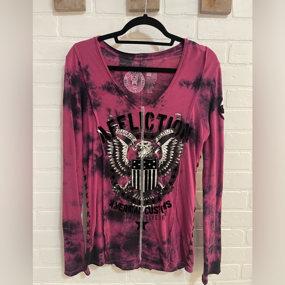 Affliction women’s purple and black long sleeve top.